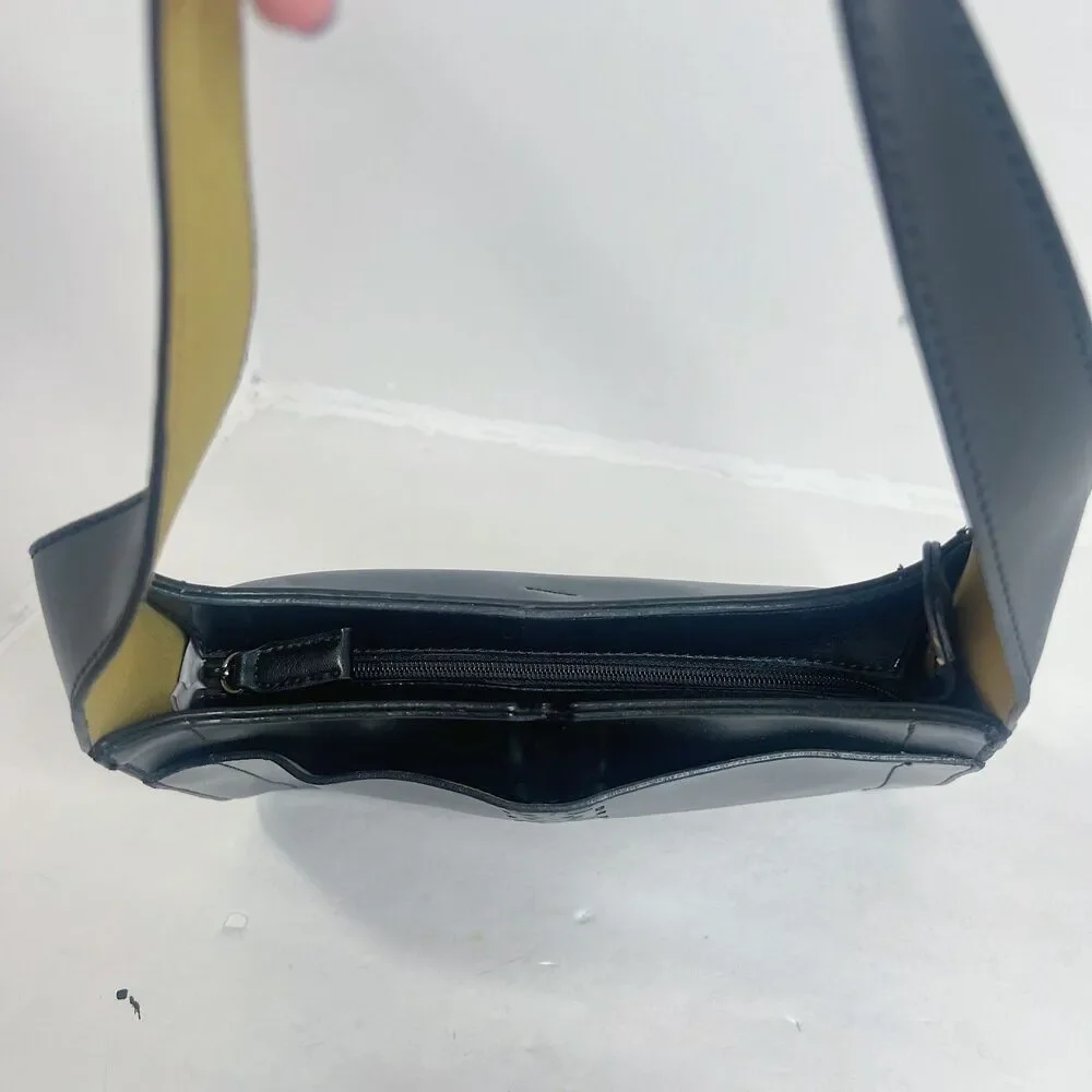 Vintage Mondani Black Leather Shoulder Bag Structured Laser Cut Purse - Picture 4 of 11